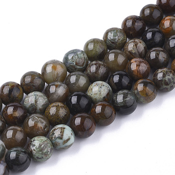 Natural Serpentine Beads Strands, Round, 8~9mm, Hole: 1mm, about 45~48pcs/strand, 15.7 inch