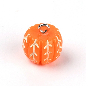 Opaque Resin Charms, with Platinum Plated Iron Finding, Imitation Fruit, Orange, Orange, 14x13mm, Hole: 2mm