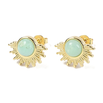 Natural Jade Stud Earrings, with Golden Tone Rack Plating Brass Findings, Sun, 14.6x10.9mm