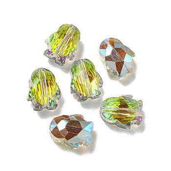 Electroplate Glass Beads, Faceted, Half Rainbow Plated, Penguin, Green Yellow, 8x6.5x4.5mm, Hole: 1mm