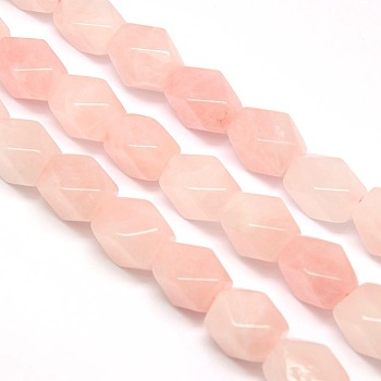 Natural Rose Quartz Faceted Rhombus Beads Strands, 18x13x12mm, Hole: 1mm, about 22pcs/strand, 15.74 inch