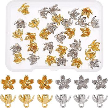 SUPERFINDINGS 32Pcs 2 Colors Brass Charms, Flower, Mixed Color, 8x9mm, Hole: 1.5mm, 16pcs/color