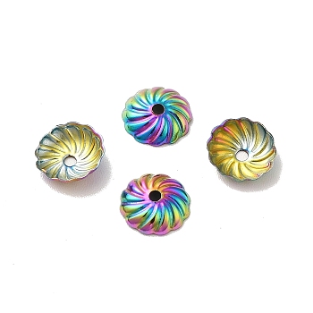 Ion Plating(IP) 304 Stainless Steel Bead Caps, Flower, Rainbow Color, 7x2mm, Hole: 1mm