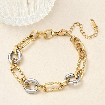 304 Stainless Steel Oval Link Chain Bracelets for Women, Ion Plating(IP), Long-Lasting Plated, Real Gold Plated & Stainless Steel Color, 7.20 inch(18.3cm)