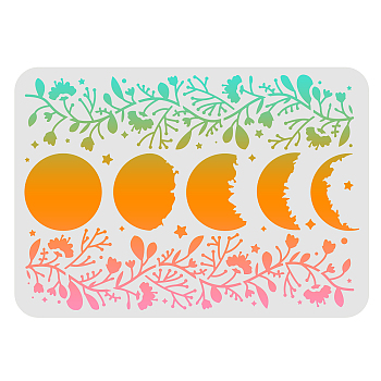 Plastic Reusable Drawing Painting Stencils Templates, for Painting on Fabric Tiles Floor Furniture Wood, Rectangle, Moon Phase Pattern, 297x210mm