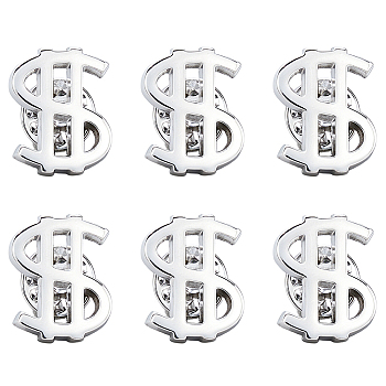 6Pcs Dollar Sign Brass Lapel Pin Backs for Backpack Clothes, Platinum, 19.5x15mm