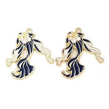 Rack Plating Alloy Enamel Pendants, Golden, Fish Charm, Prussian Blue, 23x28.5x1.5mm, Hole: 2mm