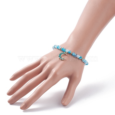 3Pcs 3 Style Moon & Sun & Star Alloy Enamel Charm Stretch Bracelets Set with Glass for Women(BJEW-JB08007)-3