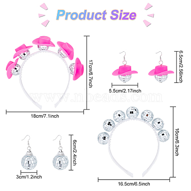 Bling Glass Disco Ball & Plastic Cap 2 Pairs Dangle Earrings & 2Pcs Hair Band(SJEW-AN0001-07)-2