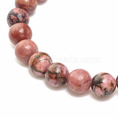 Natural Rhodonite Round Beaded Stretch Bracelet with Bullet Shape Charm(BJEW-JB08310-01)-5