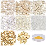 Ocean Theme DIY Jewelry Making Kits, including Natural Cowrie Shell Beads, Synthetic Turquoise Beads, Acrylic Beads, Brass Beads, Glass Seed Beads, Golden, 4~28x4~20x3.5~9mm, Hole: 1~2mm(DIY-AR0005-09)