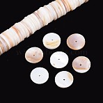 Natural Freshwater Shell Beads Strands, Disc, Heishi Beads, Seashell Color, 11~13x0.5~2.5mm, Hole: 1mm, about 186~194pcs/strand, 15.35~15.55 inch(39~39.5cm)(SHEL-N037-03B-01)