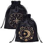 2Pcs 2 Styles Printed Velvet Drawstring Storage Bags for Tarot Card, Rectangle, Black, Mixed Shapes, 18x13.5x0.2~0.35cm, 1pc/style(ABAG-CN0001-78)