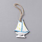Ocean Theme Resin Pendant Decorations, with Hemp Rope, Sailing Boat, White, 123.5~233.5mm(AJEW-WH0283-58)
