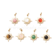 Natural Mixed Stone Pendants, with Ion Plating(IP) Golden Tone 304 Stainless Steel Findings, Star, 16x13.5x4mm, Jump Ring: 4x0.6mm, 2.8mm Inner Diameter(STAS-E043-04G)