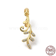 Rack Plating 925 Sterling Silver Ice Pick Pinch Bails, with Micro Pave Clear Cubic Zirconia, Leaf, with S925 Stamp, Real 18K Gold Plated, 21.5x8.5mm, Hole: 3x4.5mm, Pin: 0.9mm(STER-NH0001-21G)