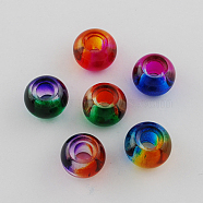 Spray Painted Glass Beads, Large Hole Beads, Two Tone, Rondelle, Mixed Color, 8~9x5.5mm, Hole: 3~3.5mm(X-DGLA-R016-8mm-M)