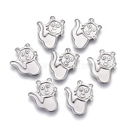 304 Stainless Steel Cabochon Settings for Enamel, Cat Shape, Stainless Steel Color, 10x8x1mm(STAS-P245-15P)
