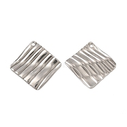 Non-Tarnish 304 Stainless Steel Pendants, Grooved Rhombus Charm, Stainless Steel Color, 22x22x2.5mm, Hole: 1.4mm(STAS-A070-03P)