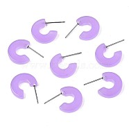 Transparent Cellulose Acetate(Resin) Half Hoop Earrings, Stud Earrings, with 304 Stainless Steel Pins, Letter C, Medium Purple, 16x3mm, Pin: 0.7mm(X-KY-T040-A60-01)