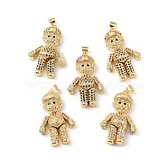 Brass Micro Pave Cubic Zirconia Pendants, Long-Lasting Plated, Real 18K Gold Plated, Cadmium Free & Lead Free, Boy, Mixed Color, 33.5x19.5x7mm, Hole: 4x3mm(KK-P233-01G)
