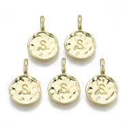 Alloy Pendants, Cadmium Free & Nickel Free & Lead Free, Flat Round with Letter, Real 18K Gold Plated, Letter.S, 17x11.5x1.5mm, Hole: 2.5mm(X-PALLOY-N157-004S-NR)