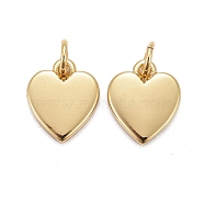 Brass Pendants, Long-Lasting Plated, Heart, Real 18K Gold Plated, 9x8x1.8mm, Jump Ring: 5x0.7mm, Inner Diameter: 1/8 inch(3.5mm)(KK-Z008-12G)