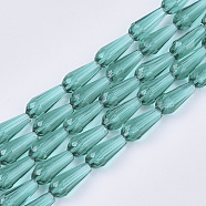 Transparent Glass Beads Strands, Faceted, Teardrop, Light Sea Green, 9~10x4mm, Hole: 1mm, about 72pcs/Strand, 26.38~27.17 inch(67~69cm)(X-GLAA-T009-004A)