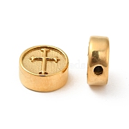 Ion Plating(IP) 304 Stainless Steel Beads, Flat Round with Cross, Golden, 10.5x4.5mm, Hole: 1.6mm(STAS-C055-04G)