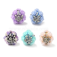 Polymer Clay Rhinestone Beads, with Acrylic Pearl and Alloy Flower, Round, Mixed Color, 19.5~20x19mm, Hole: 1.6mm(CLAY-E004-03P)