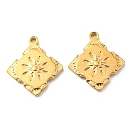 Vacuum Plating 304 Stainless Steel Pendant Rhinestone Settings, Rhombus Links with Flower, Golden, Fit for 1.2mm Rhinestone, 17x15x2mm, Hole: 1.2mm(STAS-F287-52G)