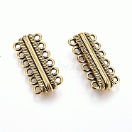 Tibetan Style Alloy Magnetic Clasps with Loops, Rectangle, Antique Bronze, 37.5x17x7mm, Hole: 2.5mm(PALLOY-L215-01AB)