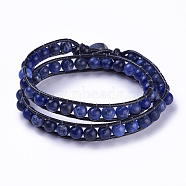 Natural Sodalite Round Bead Wrap Bracelets, with Korean Waxed Polyester Cords and 304 Stainless Steel Sewing Buttons, 15-3/8 inch(39cm), 10mm(BJEW-JB04248)