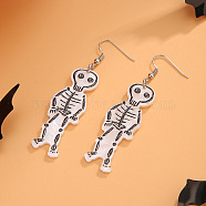 Halloween Cartoon Acrylic Skeleton Dangle Earrings for Women, Daily Wear Jewelry, Platinum, White, 70x20mm(QK1762-1)