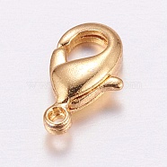 Brass Lobster Claw, Long-Lasting Plated, Real Light Gold Plated, 10x6x2.5mm, Hole: 0.8mm(X-KK-P117-25KCG)