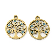 Ion Plating(IP) 316L Surgical Stainless Steel Pendants, with Enamel, Real 18K Gold Plated, Tree of Life Charm, Cornflower Blue, 17x15x1.5mm, Hole: 1.7mm(STAS-K280-02G-03)