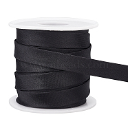 12.5M Polyester Satin Piping Trim, Cheongsam Piping Ribbon, Clothing Decoration, with Spool, Black, Trim: 12x0.5mm, Spools: Bobbin: 28x58mm(OCOR-BC0005-80)