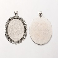 Tibetan Style Alloy Oval Pendant Cabochon Settings, Cadmium Free & Lead Free, Antique Silver, 58x38x2mm, Hole: 5x7mm, Tray: 30x40mm, about 108pcs/kg(PALLOY-J494-41AS)