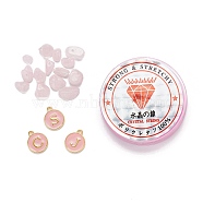 26Pcs Flat Round Initial Letter A~Z Alphabet Enamel Charms, 20G Natural Rose Quartz Chip Beads and Elastic Thread, for DIY Jewelry Making Kits, Pink, Alphabet Enamel Charms: 1 set/box(DIY-FS0001-60)