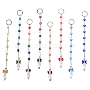 CHGCRAFT Colorful Electroplate Glass Beaded Keychain, with Glass Charms and 304 Stainless Steel Findings, Bullet, Mixed Color, 26cm, 8pcs/set, 1 set/box(KEYC-CA0001-37)