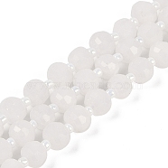 Natural White Jade Beads Strands, Faceted, Rondelle, with Seed Beads, White, 7.5~8x6.5mm, Hole: 1.4mm, about 45~46pcs/strand, 15.75''(40cm)(G-H057-A22-07)