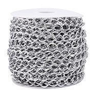 Aluminium Textured Curb Chains, Unwelded, with Spool, Silver, 13.5x10x1.5mm, about 65.62 Feet(20m)/Roll(CHA-T001-43S)