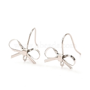 Bowknot Shape Brass Earring Hooks, Bowknot Ear Wire, with Vertical Loops, Platinum, 22 Gauge, 16x15mm, Hole: 2mm, Pin: 0.6mm(KK-K256-01P)