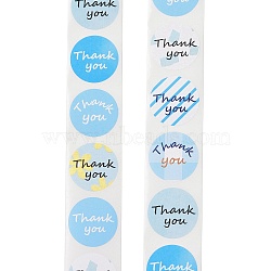 Thank You Stickers Roll, Self-Adhesive Stickers, Flat Round, for Presents Decoration, Sky Blue, 25mm 500pcs/roll(DIY-R084-14B)