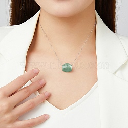 Natural Jadeite Bead Pendant Neclaces, 925 Sterling Silver Chains Necklaces, 17.20 inch(43.7cm)(NJEW-H026-01P)