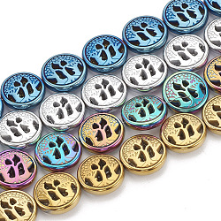 Electroplate Non-magnetic Synthetic Hematite Beads Strands, Flat Round, Mixed Color, 12~12.5x4mm, Hole: 1mm, about 32pcs/strand, 16.14 inch(G-N0322-02)