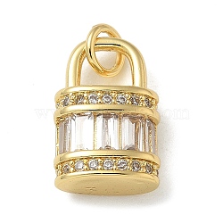 Rack Plating Brass Micro Pave Cubic Zirconia Pendants, Long-Lasting Plated, Lead Free & Cadmium Free, Lock Charms, with Jump Ring, Real 18K Gold Plated, 14.5x9.5x5mm, Hole: 3mm(KK-K392-47G)