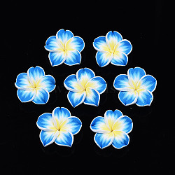 Handmade Polymer Clay 3D Flower Plumeria Beads, Dodger Blue, 30x11mm, Hole: 2mm(X-CLAY-Q192-30mm-05)