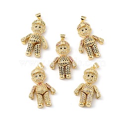 Brass Micro Pave Cubic Zirconia Pendants, Long-Lasting Plated, Real 18K Gold Plated, Cadmium Free & Lead Free, Boy, Mixed Color, 33.5x19.5x7mm, Hole: 4x3mm(KK-P233-01G)