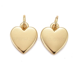 Brass Pendants, Long-Lasting Plated, Heart, Real 18K Gold Plated, 9x8x1.8mm, Jump Ring: 4x0.8mm, Inner Diameter: 1/10 inch(2.5mm)(KK-Z008-12G)